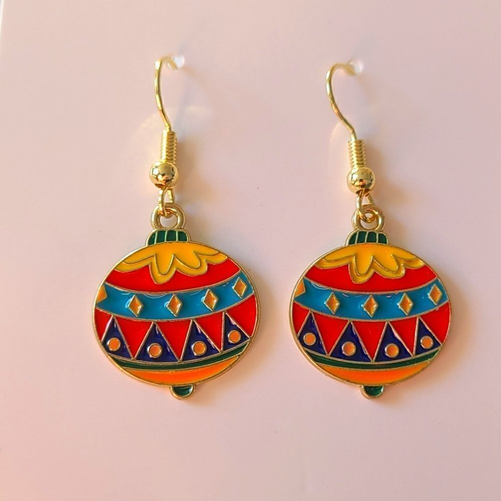 New Hand Crafted Multicolored Christmas Ornament Cute Dangle Earrings 18k Gold